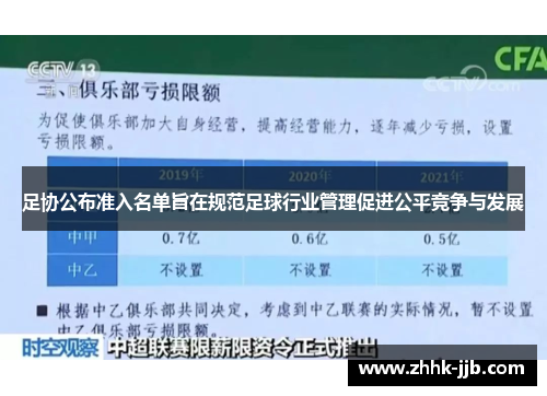 足协公布准入名单旨在规范足球行业管理促进公平竞争与发展